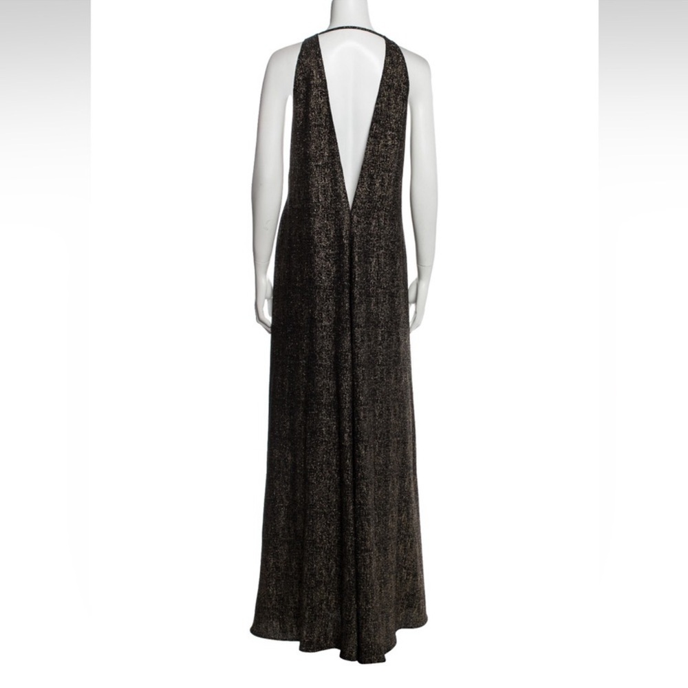 Reformation Black and Gold Evening Gown Deep Cut Front Back size Medium - Picture 3 of 8
